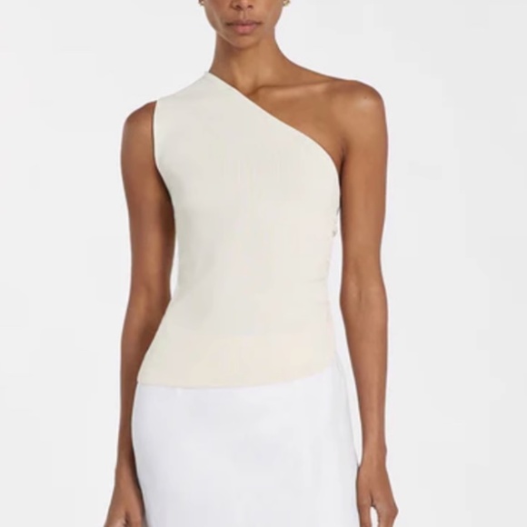 NWT DISSH Lane Cream Marle Asym Knit Top One Shoulder Causal Stretchy Beige - Picture 4 of 9